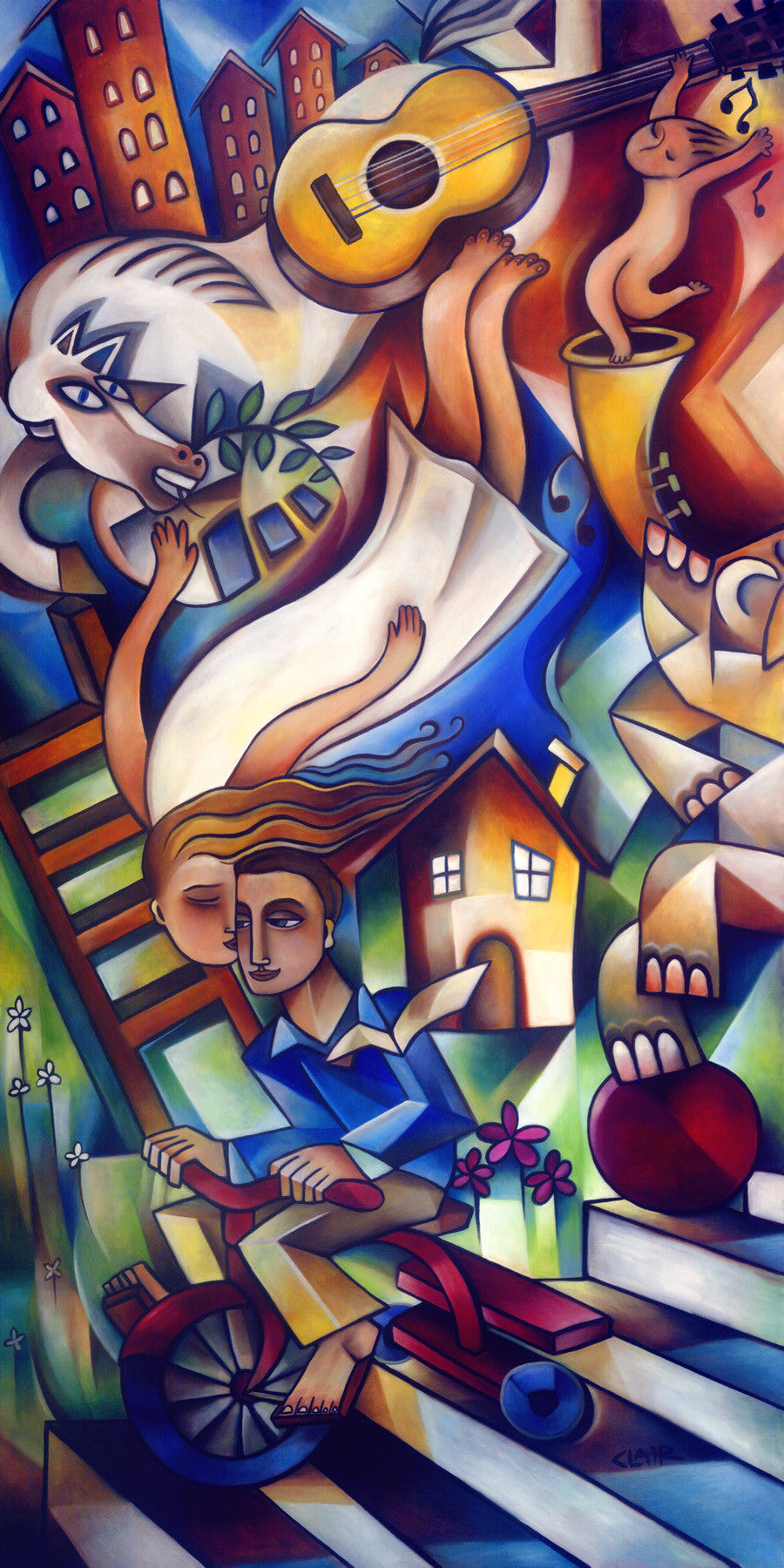 "The Unexpected Kiss in the Midst of Chaos" giclee on metal 5x17