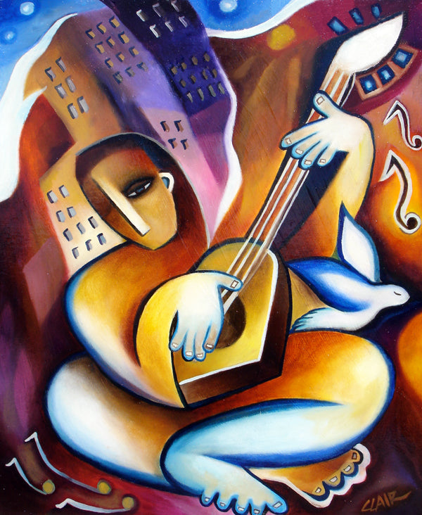 " Guitar Player" giclee on metal 5x12