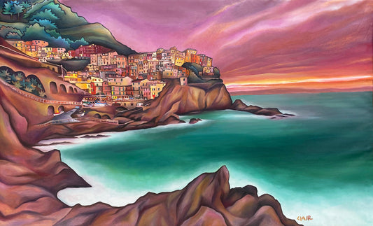 " Manarola at Dusk" giclee on metal 6x12